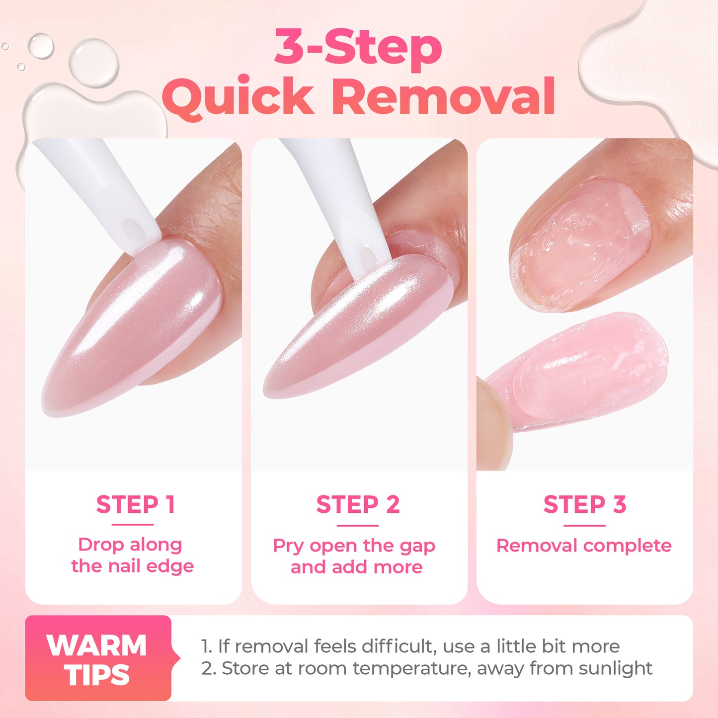 UNA GELLA nail polish remover for press-on nails, acetone-free, 2x10ml bottles, gentle adhesive remover for artificial nails.