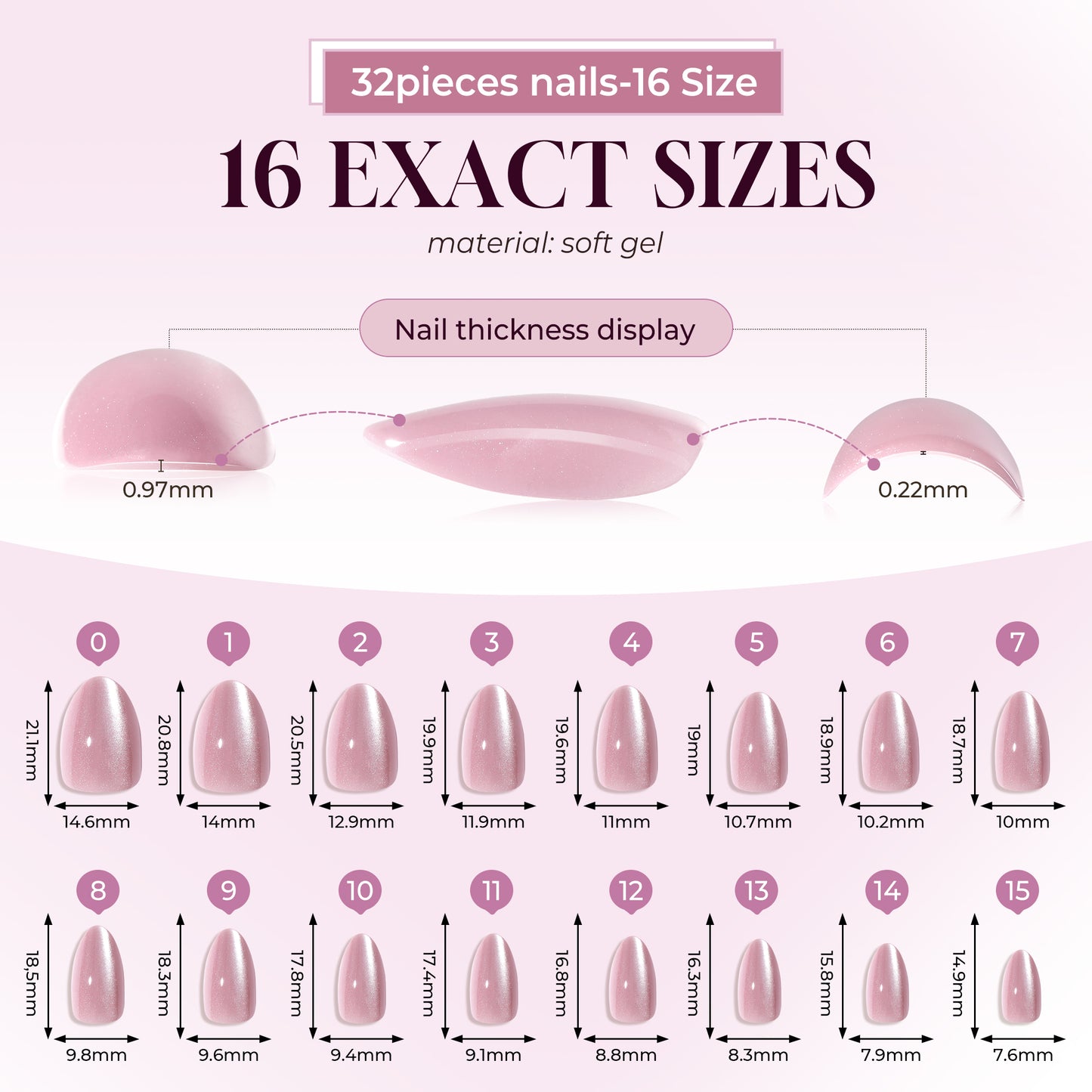 UNA GELLA short almond soft gel press on nails in pink rose, reusable nail tips kit with 32 pieces for a natural cat eye look.