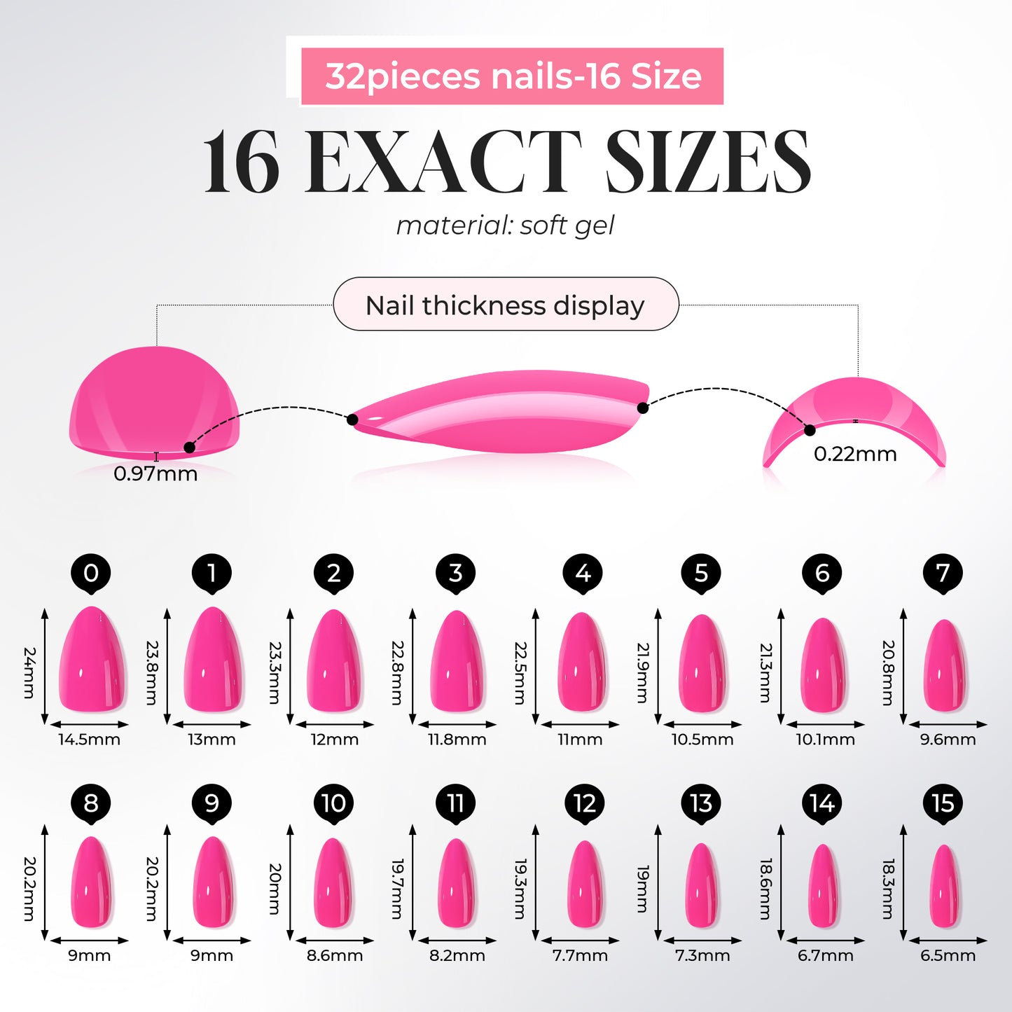 UNA GELLA Soft Gel Press On Nails in hot pink almond shape, 32-piece set for DIY Y2K style manicures, reusable nail tips.