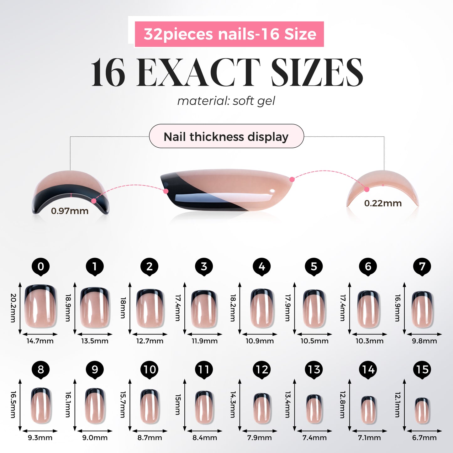 UNA GELLA 32-piece set of black chrome French short square press-on nails with a shiny mirror finish and squoval-soft shape.