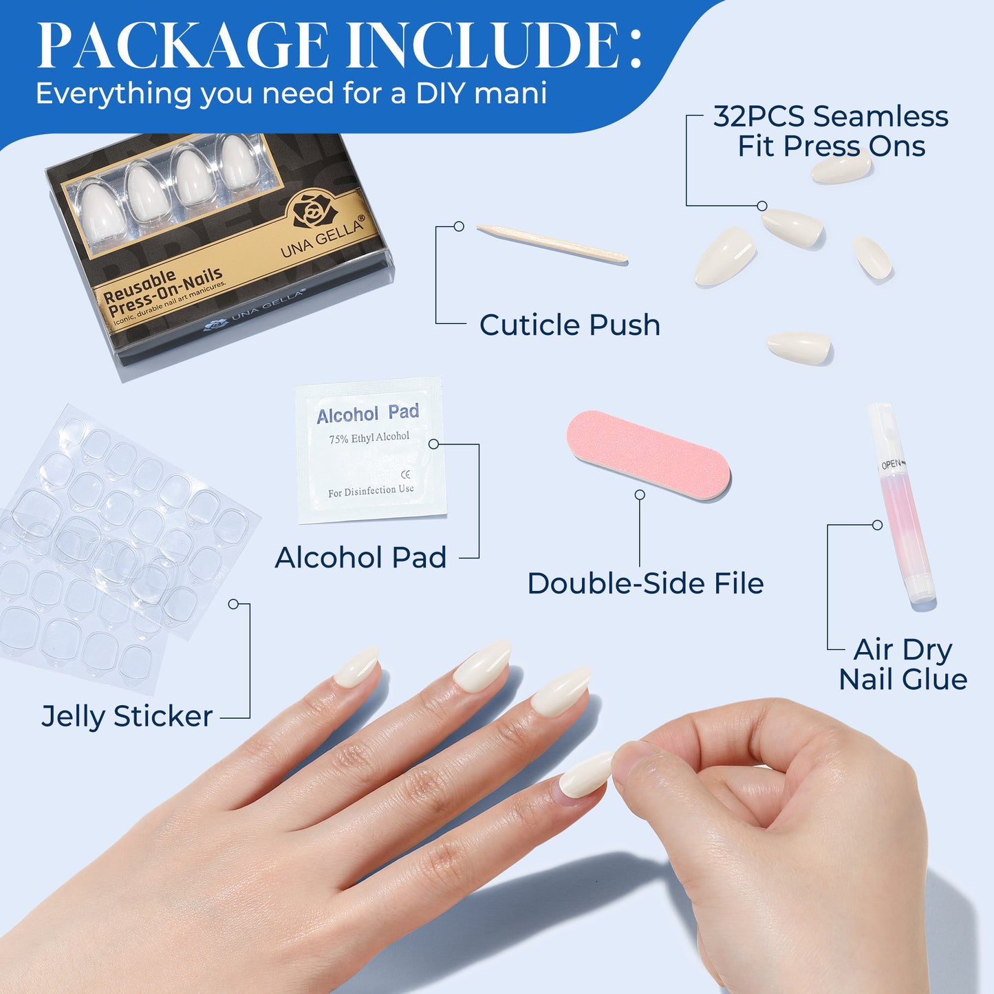 White Almond-Shaped Press-On Nails