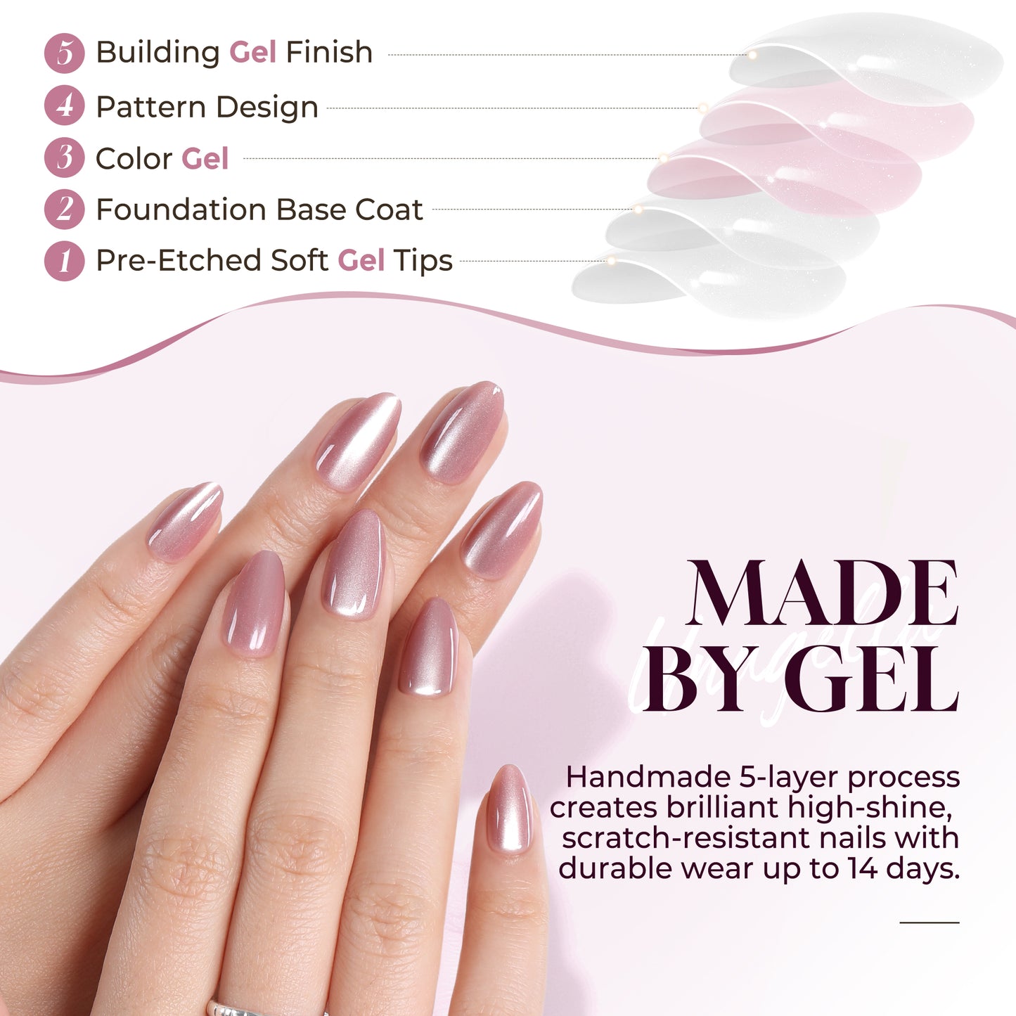 Almond Soft Gel Press Ons Short Kit with Nail