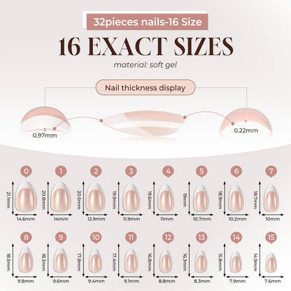 Almond-Shaped French Soft Gel Press-On Nails (Short)