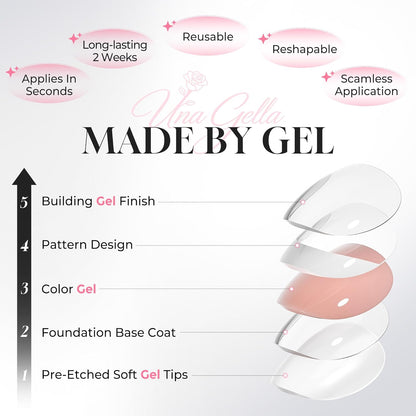 UNA GELLA Short Oval Soft Gel 32Pcs 16 Sizes Press on Nails Pink