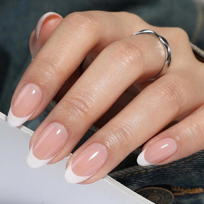 UNA GELLA 32 Pcs French Tip Press On Nails Nude Pink Soft Gel Almond