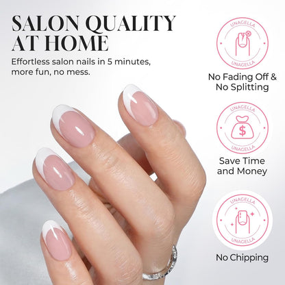 UNA GELLA Short Oval Soft Gel 32Pcs 16 Sizes Press on Nails Pink