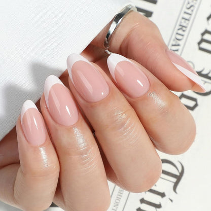 UNA GELLA 32 Pcs French Tip Press On Nails Nude Pink Soft Gel Almond