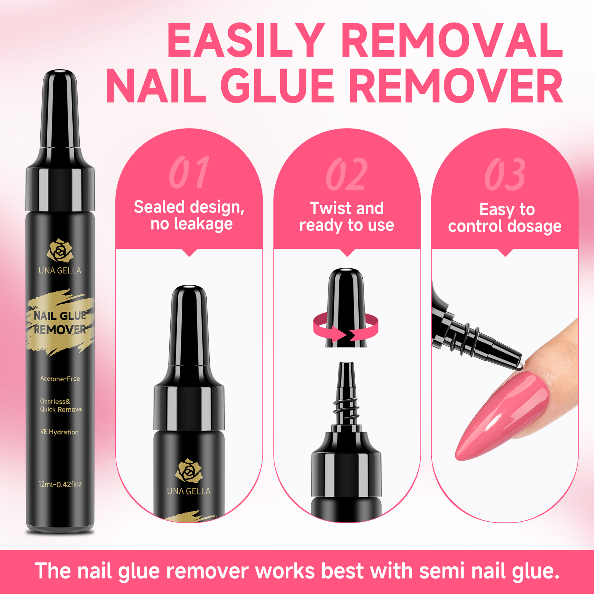 UNA GELLA semi-solid nail gel remover kit for press-on nails, featuring gel remover without curing lamp, shown in the image.
