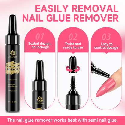 UNA GELLA semi-solid nail gel remover kit for press-on nails, featuring gel remover without curing lamp, shown in the image.
