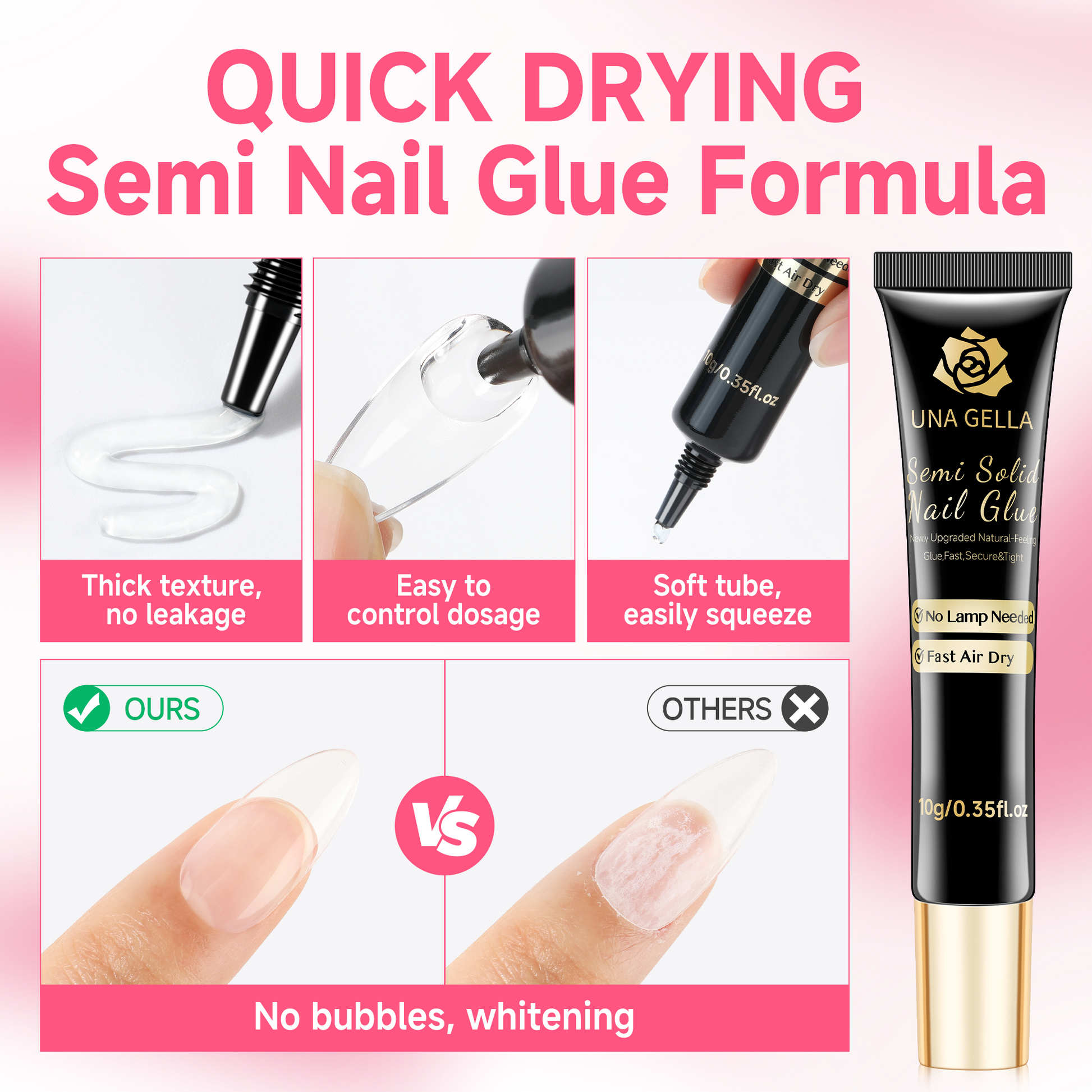 UNA GELLA Lamp-Free Semi Solid Nail Gel Remover kit for press-on nails, featuring gel remover without curing lamp, in a compact container.