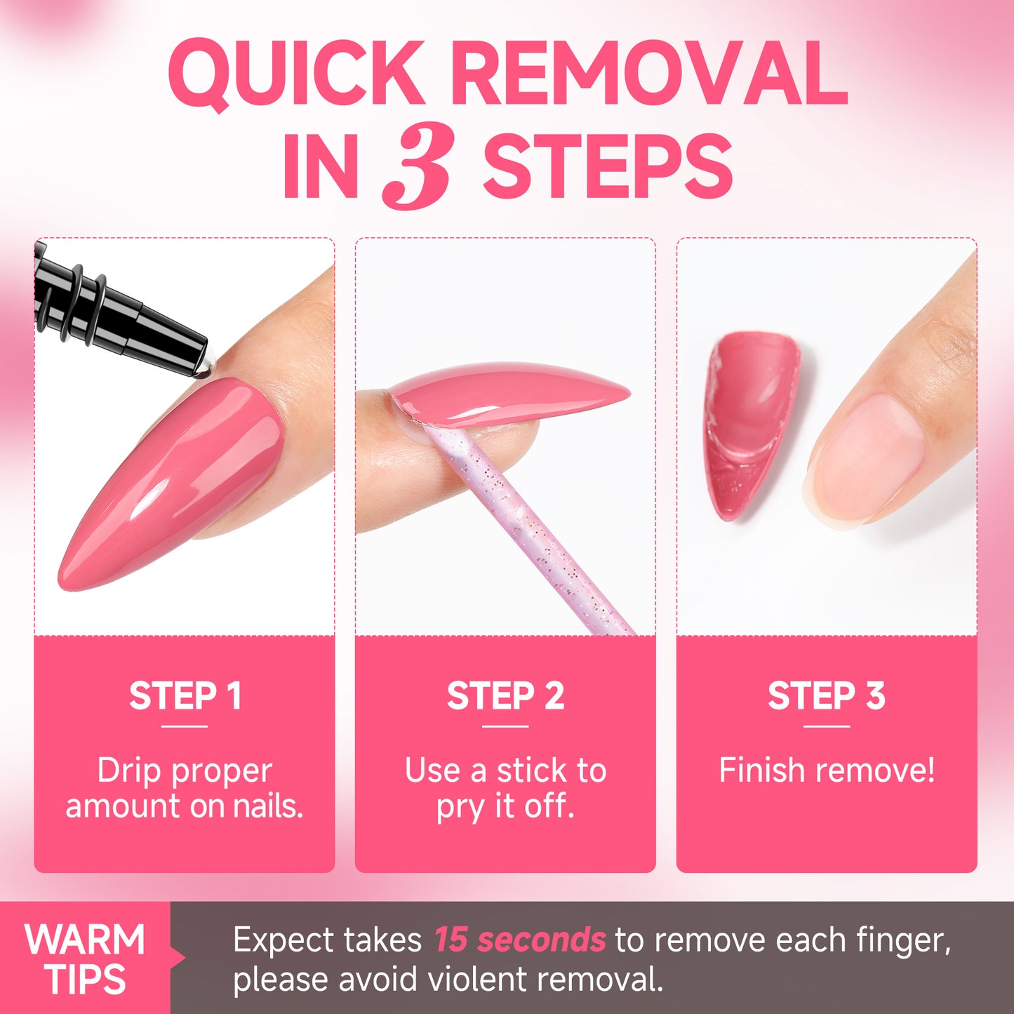UNA GELLA Nail Polish Remover bottles, acetone-free, 12ml each, for quick removal of press-on nails, shown in a two-pack.