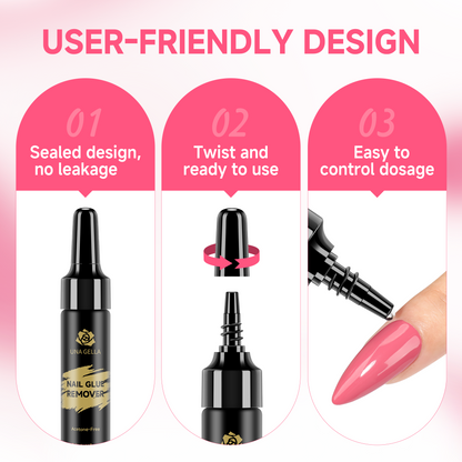 UNA GELLA Nail Glue Remover, acetone-free, 12ml bottles for quick press-on nail removal, suitable for natural and false nails
