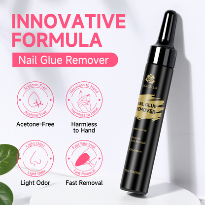 UNA GELLA Nail Polish Remover for press-on nails, acetone-free, 12ml bottles, quick removal, ideal for easy nail polish removal.