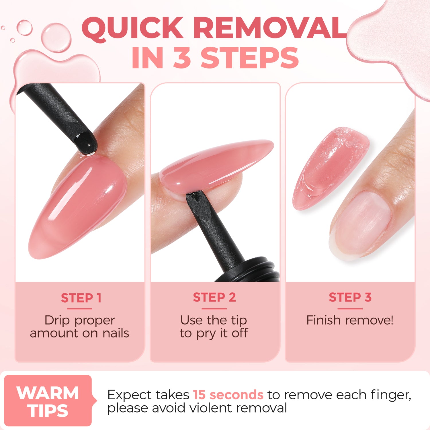 UNA GELLA 30ml nail polish remover with pry tool, acetone-free press-on nail glue remover for gentle, effective nail gel removal.