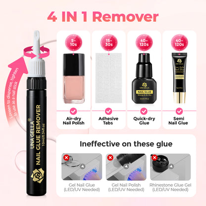 UNA GELLA Nail Glue Remover, acetone-free, 2×10ml, specialized for press-on and artificial nails, gentle nail polish remover