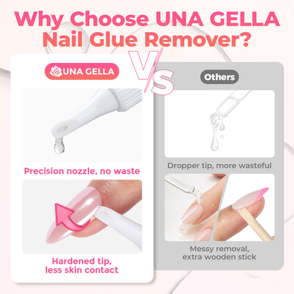 UNA GELLA Nail Polish Remover, acetone-free gel remover for press-on and artificial nails, in a 2x10ml bottle.