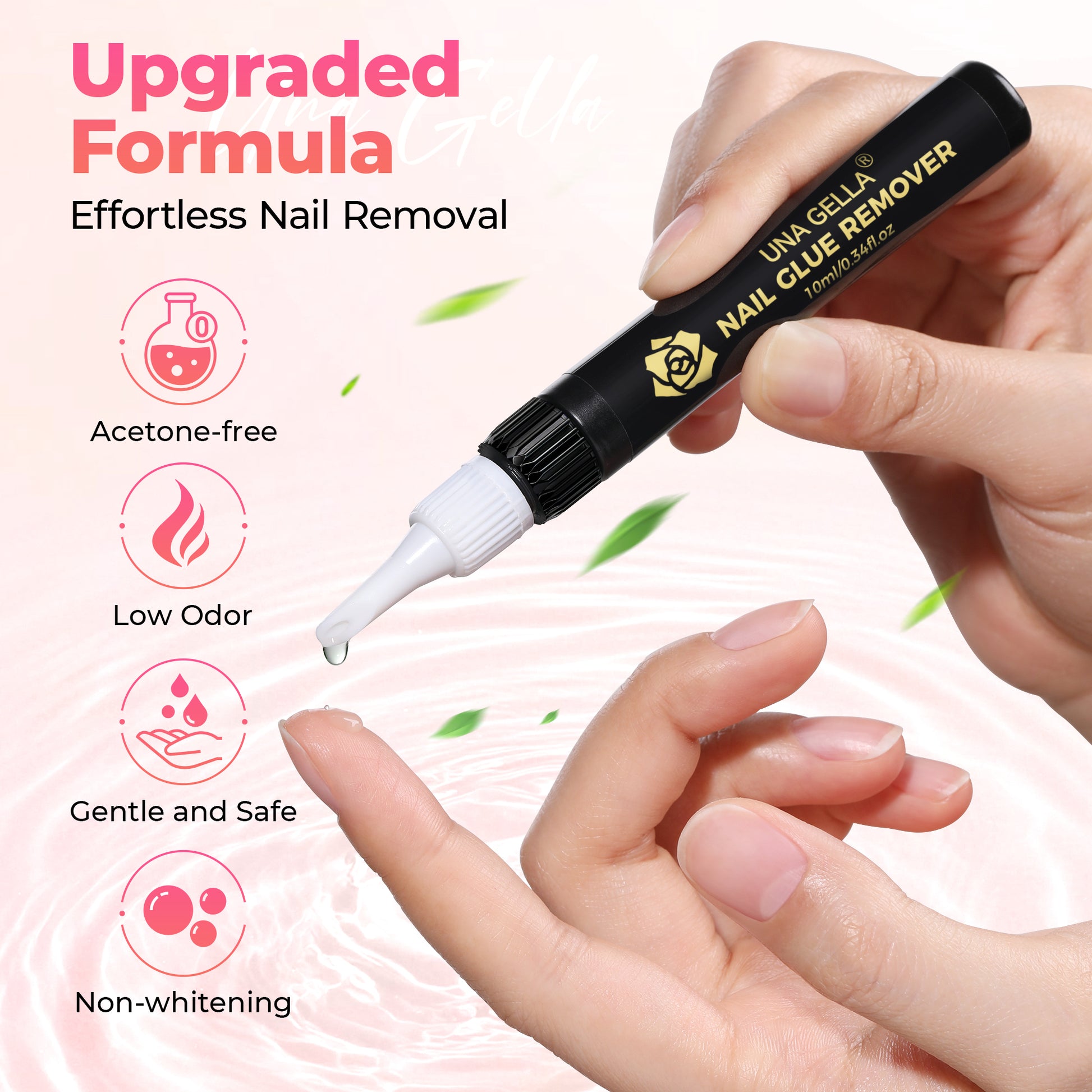 UNA GELLA Nail Glue Remover, acetone-free, 2x10ml, gentle nail polish remover for press-on and artificial nails.