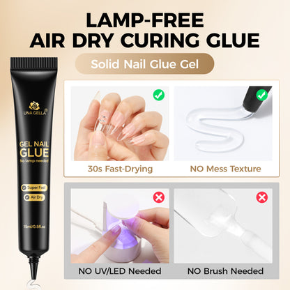 UNA GELLA Nail Repair Gel 15g, air-dry gel for press-on nails, no UV lamp needed, strong and durable nail adhesive.