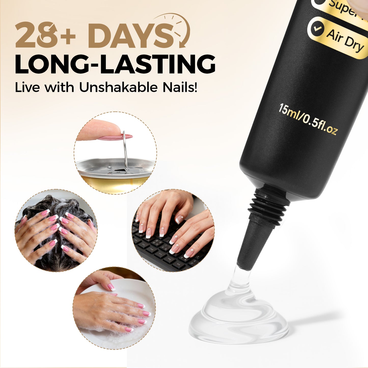 UNA GELLA Nail Repair Gel 15g, air-dry gel for press-on nails, no UV lamp needed, smooth textured nail adhesive.