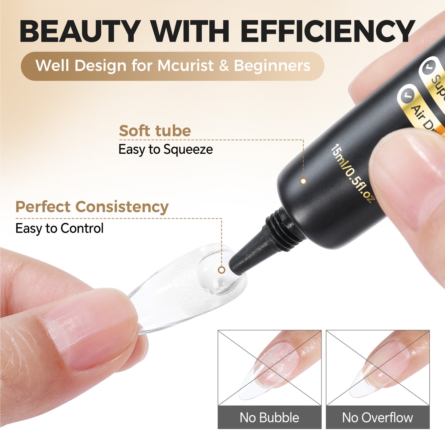 UNA GELLA Nail Repair Gel 15g, air-dry gel for press-on nails, no UV lamp needed, natural textured nail adhesive.