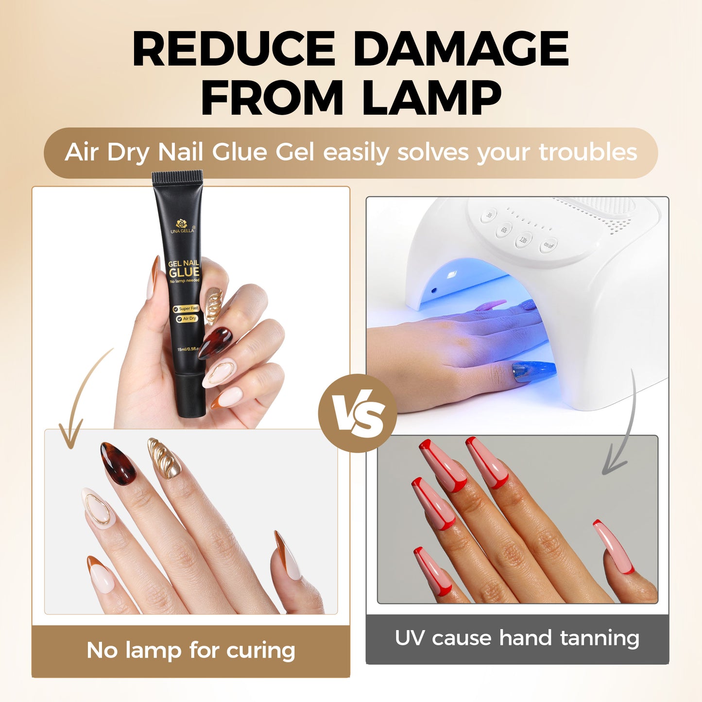 UNA GELLA Nail Repair Gel in 15g, air-dry gel for press-on nails, no UV lamp needed, with smooth gel texture.
