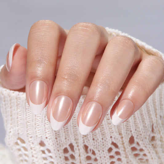 UNA GELLA Almond French short soft gel press-on nails, almond-shaped nail tips, reusable and natural-looking for a stylish manicure.
