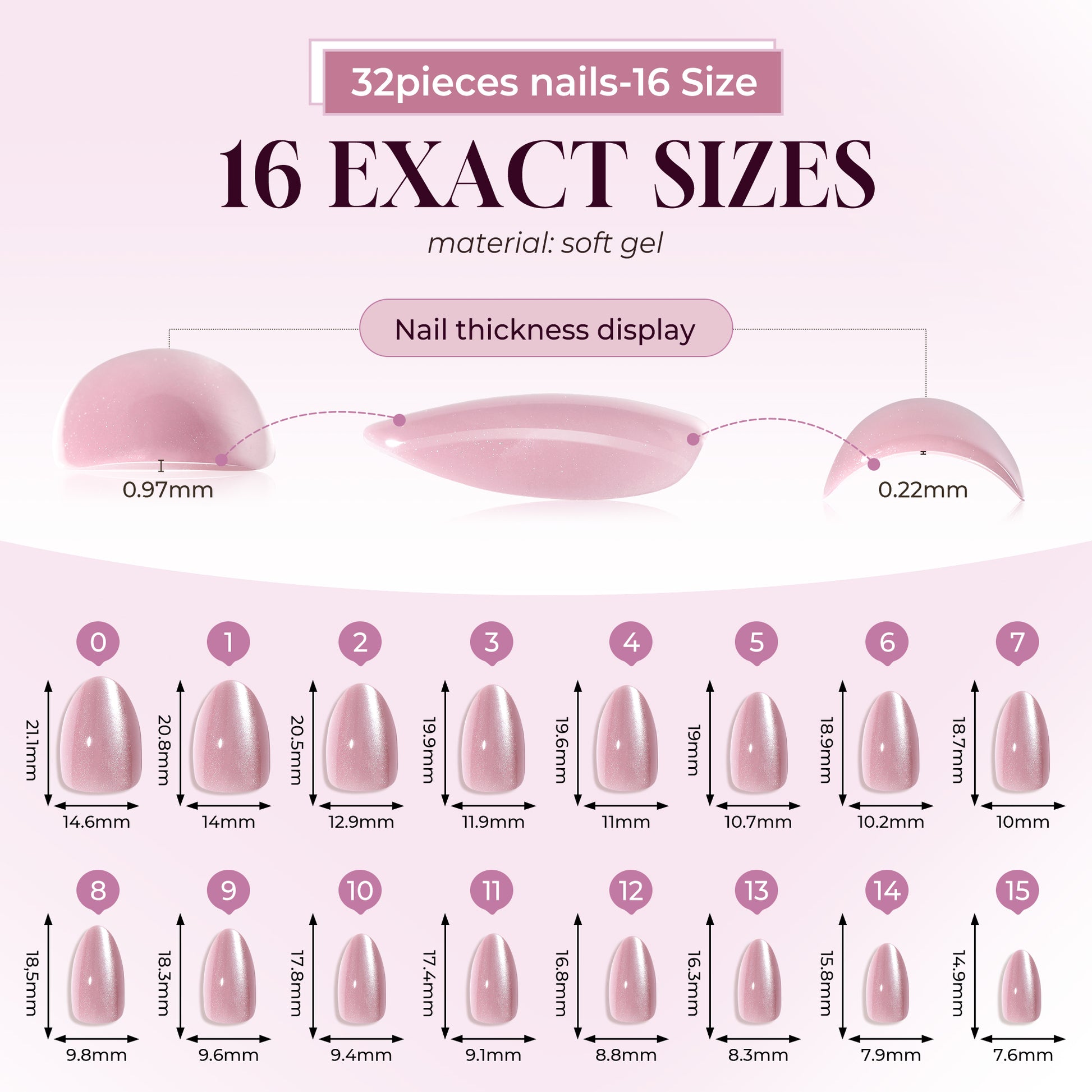 UNA GELLA short almond soft gel press on nails in pink rose, reusable nail tips kit with 32 pieces for a natural cat eye look.