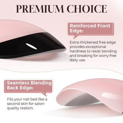 UNA GELLA black French tip press-on nails in short almond shape, soft gel, reusable nail tips for a stylish manicure.