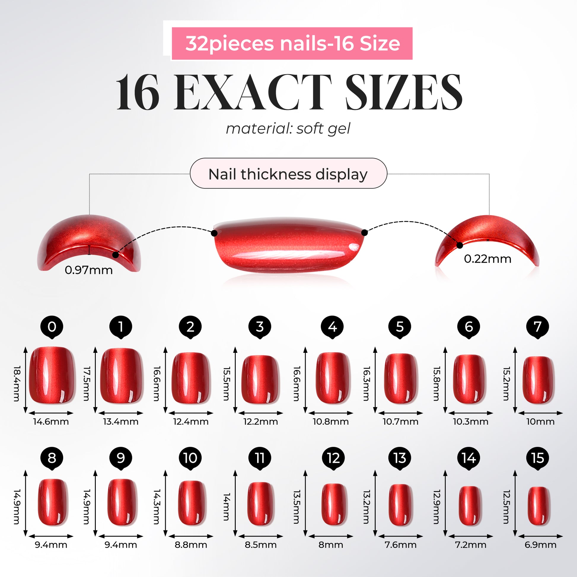 Red cat eye press-on nails by UNA GELLA, short square gel nail tips, 32-piece reusable set for DIY manicure.