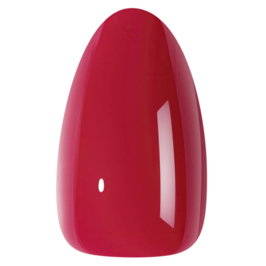 UNA GELLA red almond press-on nail tips, soft gel finish, 32-piece set with 16 sizes for easy application and natural look.