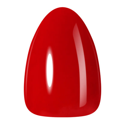 Reusable almond-shaped press-on nails in classic red by UNA GELLA, 32-piece set with 16 sizes for DIY nail designs.