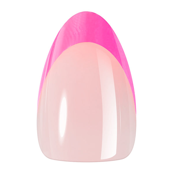 UNA GELLA 32-piece hot pink French almond-shaped soft gel press-on nails with reusable nail tips for DIY manicures.