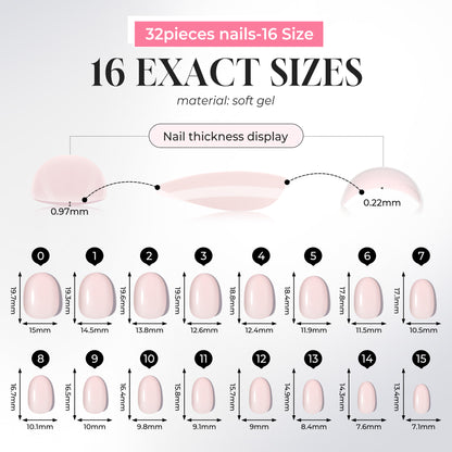 Reusable UNA GELLA soft gel press-on nails in nude pink oval shape with 16 sizes, salon-grade, DIY nail tip set.