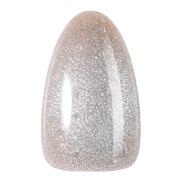 Silver cat eye almond-shaped press on nails by UNA GELLA, 32-piece reusable soft gel nail tips in 16 sizes.