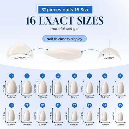Almond-shaped white press-on nails from UNA GELLA, reusable gel nail tips with salon-grade quality and natural finish.