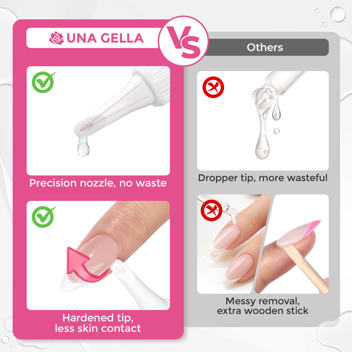 UNA GELLA 15g semi-solid nail glue and 10ml remover in a set, with press-on nails demonstrating a 28-day hold for durable manicures.