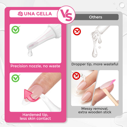 UNA GELLA 15g semi-solid nail glue and 10ml remover in a set, with press-on nails demonstrating a 28-day hold for durable manicures.