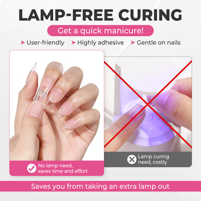 UNA GELLA 15g semi-solid nail glue and 10ml remover set with press-on nails, showcasing the glue bottle, remover, and nail kit components.