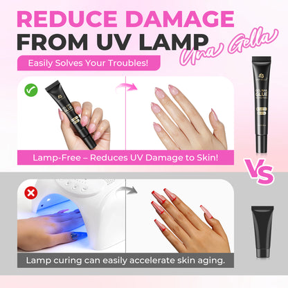 UNA GELLA solid nail glue in 15ml bottle, strong bond for press-on nails, quick-drying, no UV lamp needed