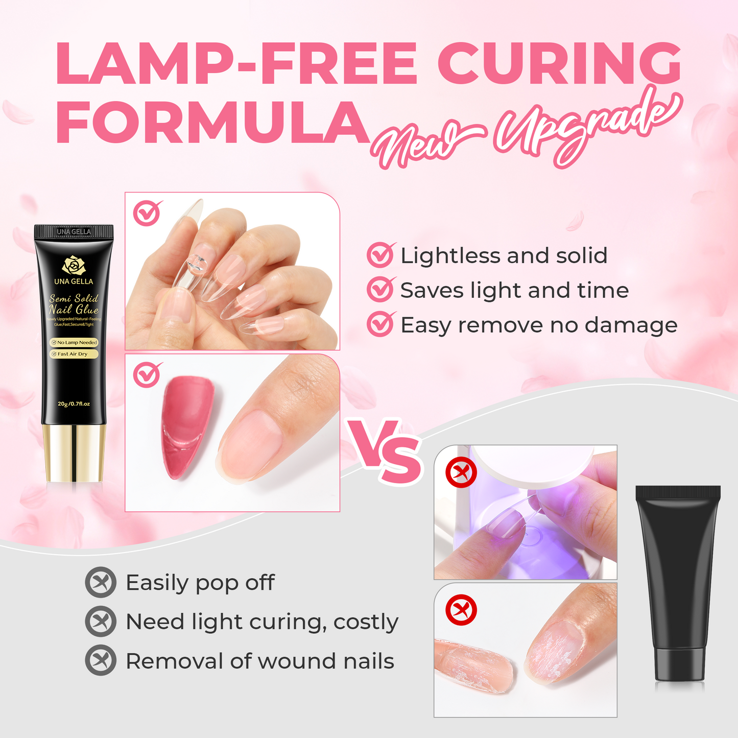 UNA GELLA semi-solid nail glue in 20g, ultra-strong press-on nails adhesive, fast curing, no lamp required, for secure nail application