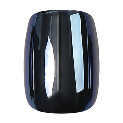 UNA GELLA black chrome press on nails in short squoval shape with mirror finish, 32-piece set of soft gel press-on nails.