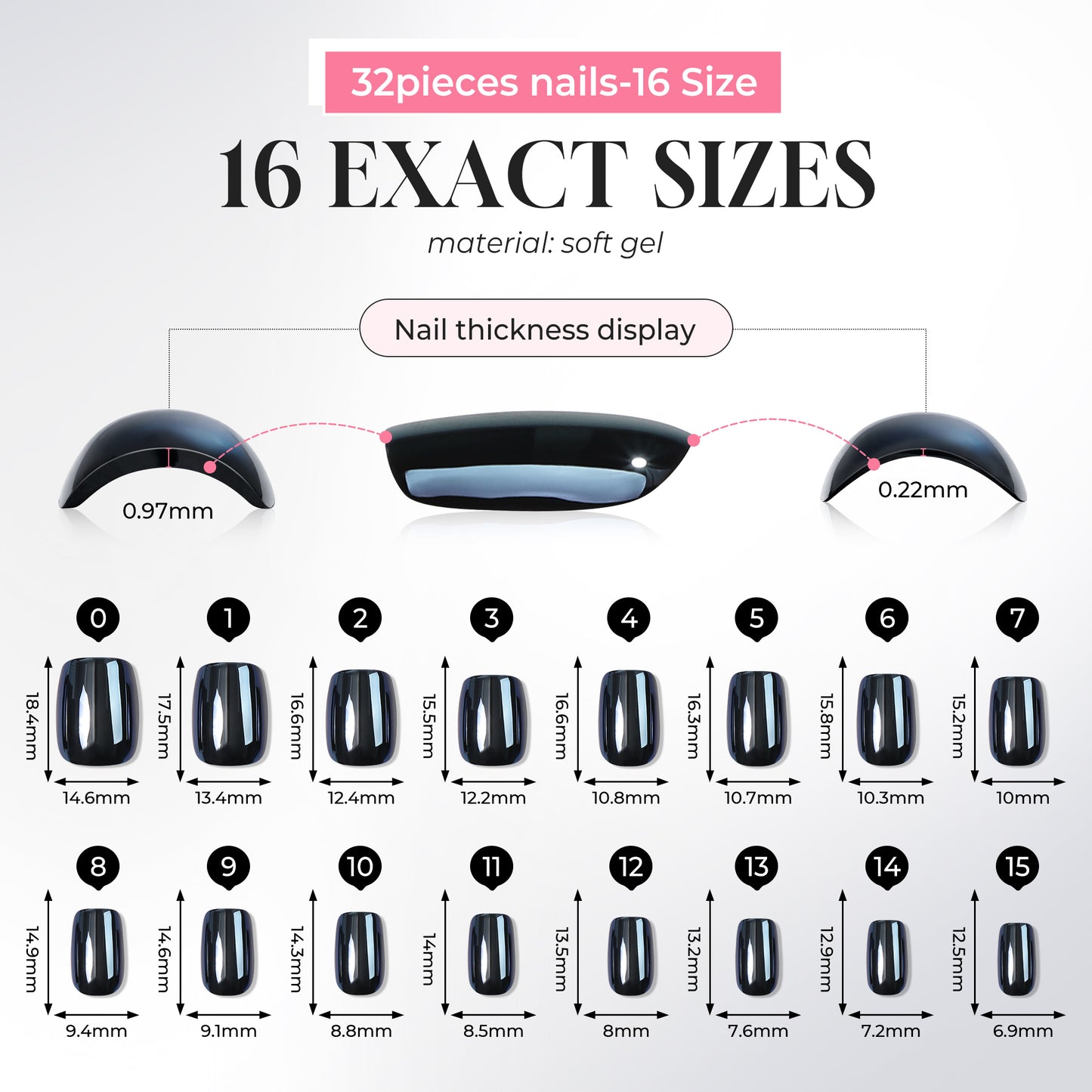UNA GELLA black chrome press-on nails in short squoval shape with mirror finish, 32-piece set of soft gel nail extensions.