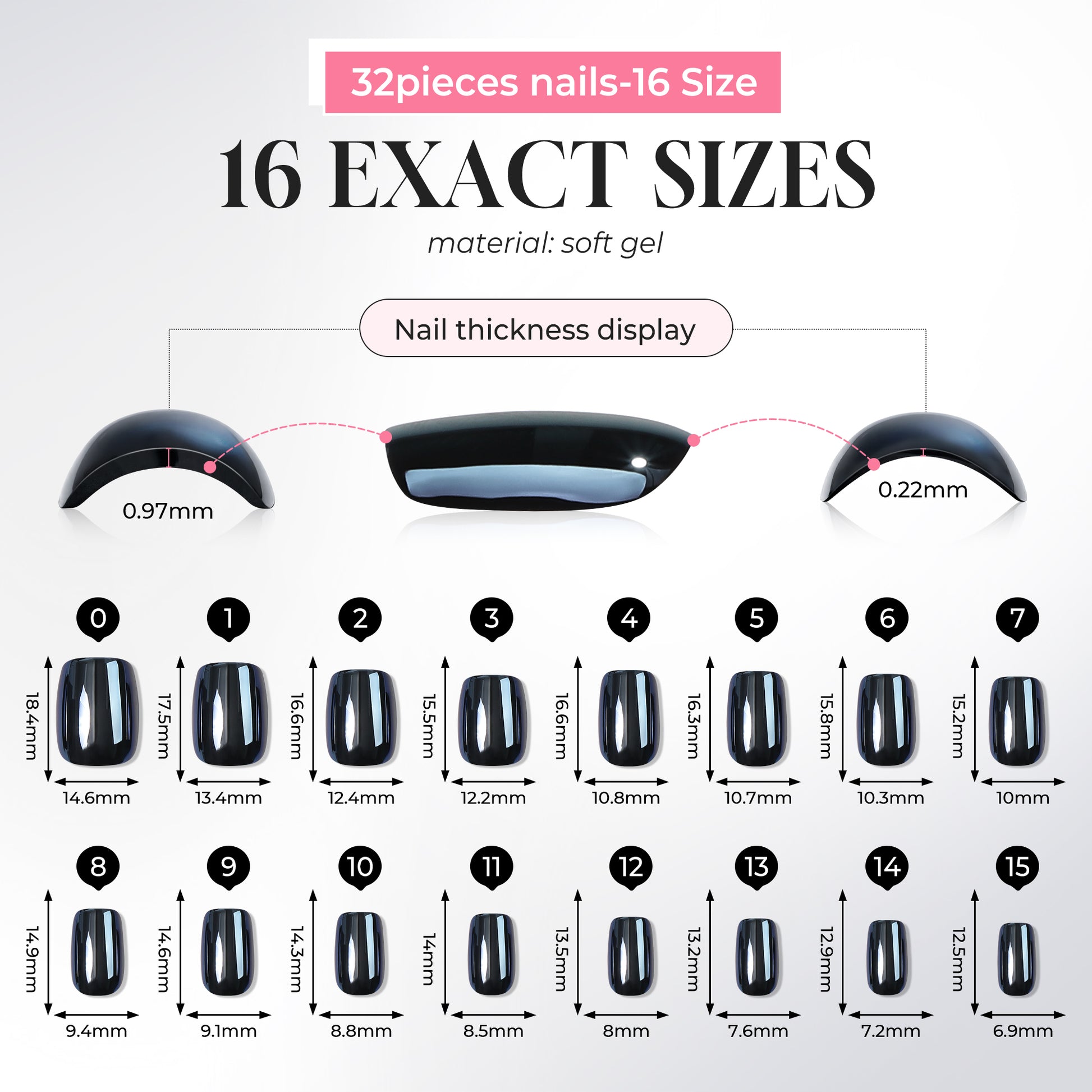 UNA GELLA black chrome press-on nails in short squoval shape with mirror finish, 32-piece set of soft gel nail extensions.