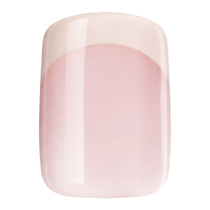 UNA GELLA squoval-soft short square French tip nails 32-piece set for reusable DIY manicure, showing neatly arranged nail tips.