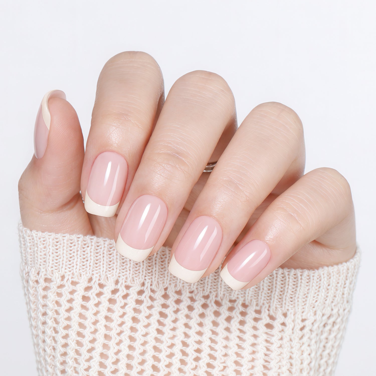 UNA GELLA Squoval-Soft French Tip Short Square Nail Tips, 32-piece reusable soft gel for DIY manicures.