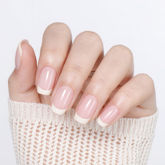 UNA GELLA Squoval-Soft French Tip Short Square Nail Tips, 32-piece reusable soft gel for DIY manicures.