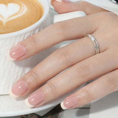 UNA GELLA short square French tip nails set, reusable DIY manicure with 32 soft gel squoval-soft nail tips.