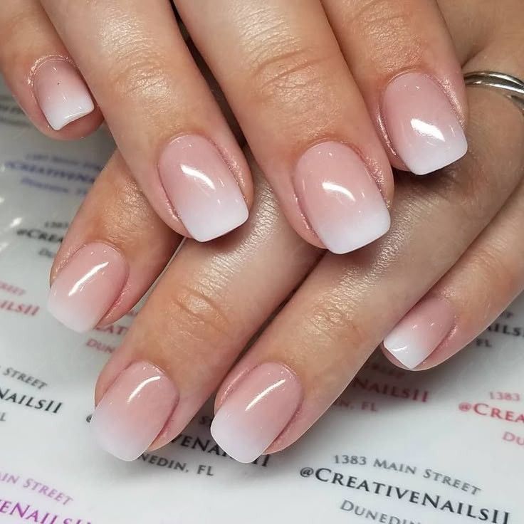 UNA GELLA squoval soft gel press-on nails in nude cream ombre, 32-piece set with reusable short square design.