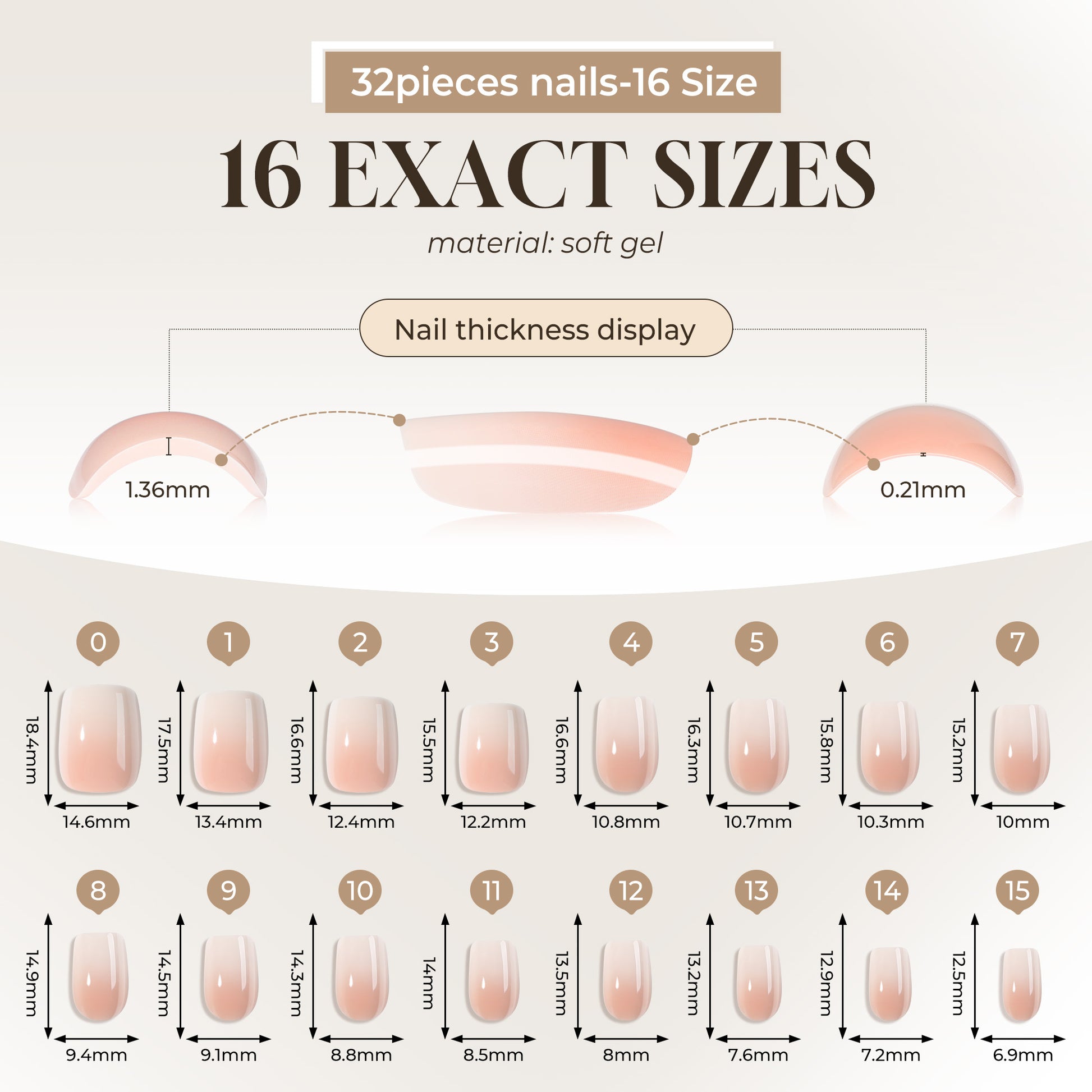 UNA GELLA short square ombre press-on nails in nude cream with soft gel finish, 32-piece set featuring squoval-soft nail shape.