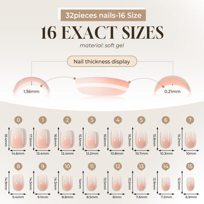 UNA GELLA short square ombre press-on nails in nude cream with soft gel finish, 32-piece set featuring squoval-soft nail shape.